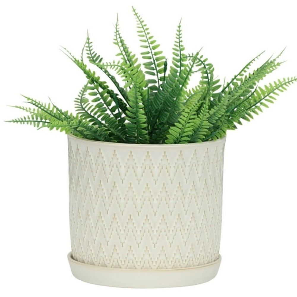 Sagebrook Ivory & Beige Chevron Designed Ceramic Planter For Home/Office